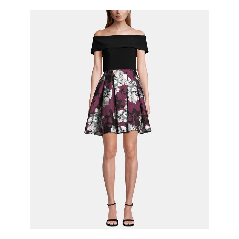 Nwt Betsy & Adam Womens Black Short Sleeve Mini Formal Fit + Flare Dress 2